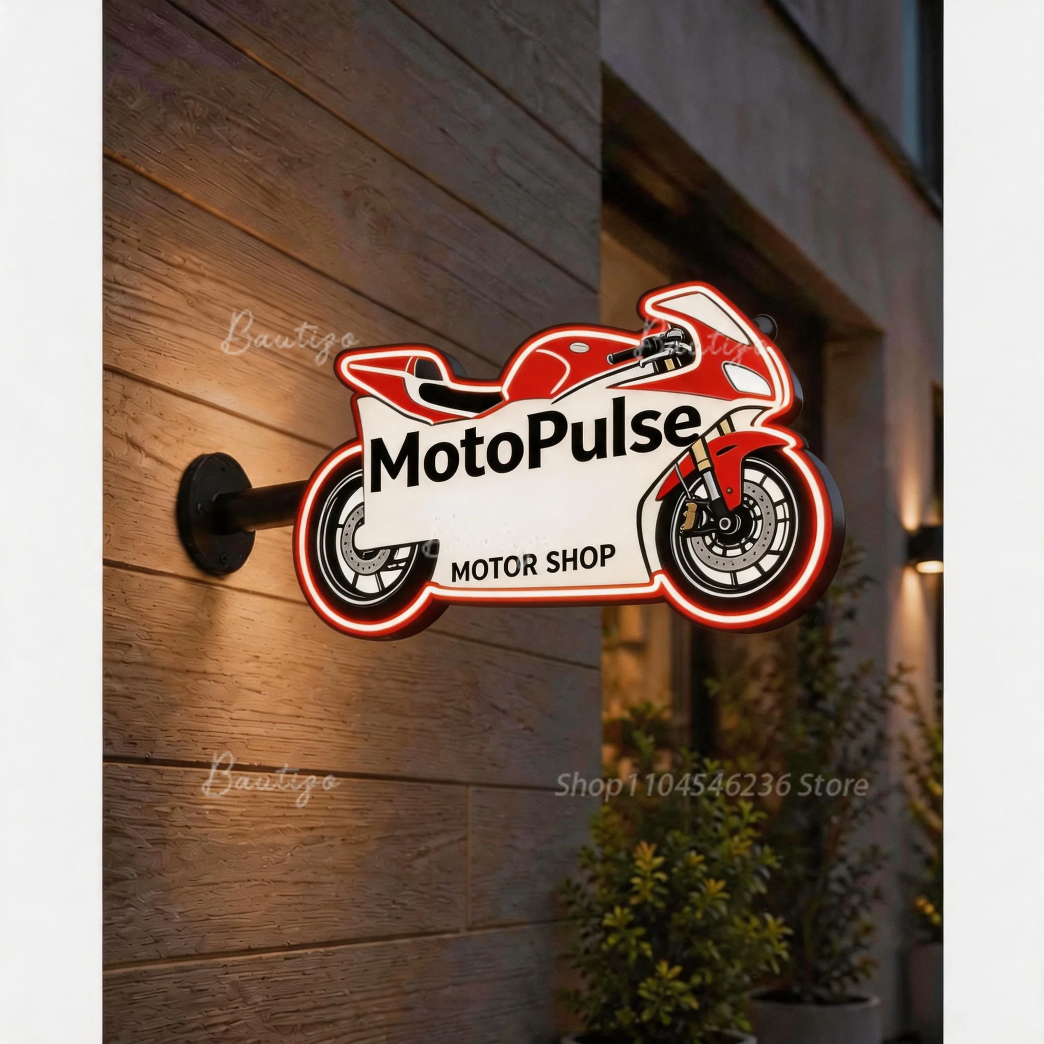 MotoPulse Custom Acrylic LED Neon Sign, Personalized Luminous Logo Wall Illuminated Signboard for Business Advertising