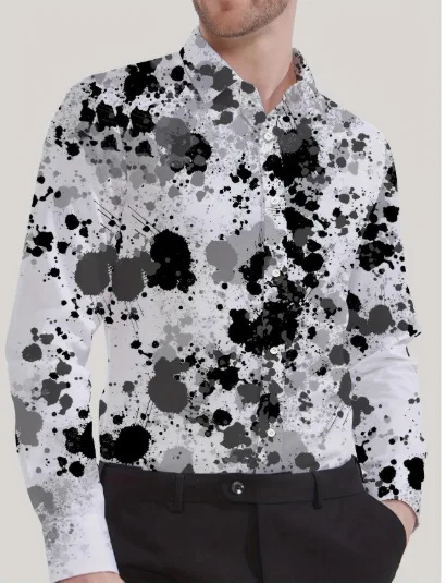 New Men's Curly Grass Stripe 3D Printed Shirt Men's Lapel Long Sleeve Multi-Style Business Fashion Western Casual Vacation Top