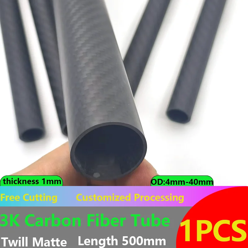 

1PCS Twill Matte Carbon Fiber Tube Length 1000mm Outer diameter 5 to 40mm thickness 1mm High-Strength Hollow Carbon Tube