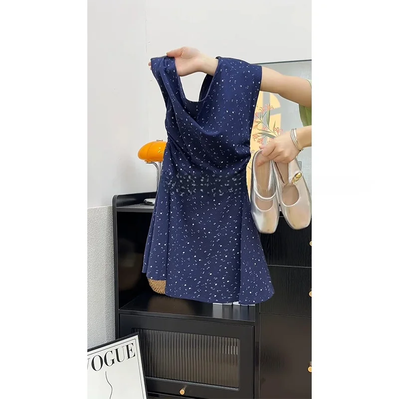 ファッショナブルな花柄プリーツデザインのウエストシェイプスカート、ドクターエル・モム・スレ・アシンメトリー・オ...