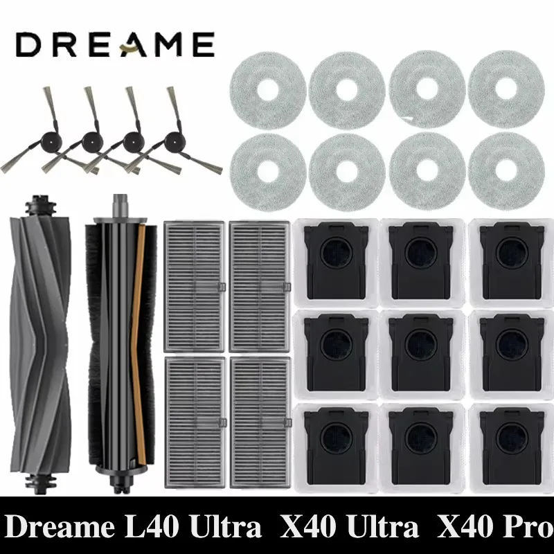 Für Dreame L40 Ultra /X40 Ultra /X40 Pro Staubsauger Zubehör Kit Hauptseite Bürsten Staub Taschen Mopp Tücher HEPA-Filter Teile