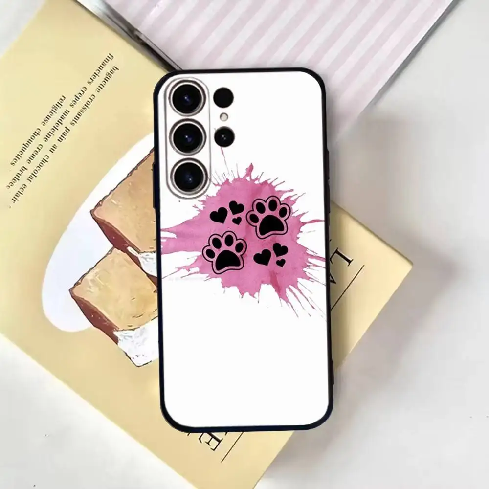 Hond Voetafdruk Poot Telefoon Case Voor SamsungS25,24,21,22,23,30,Ultra,20,Plus,Fe,Lite,Note,10,9,Zachte Zwarte Cover