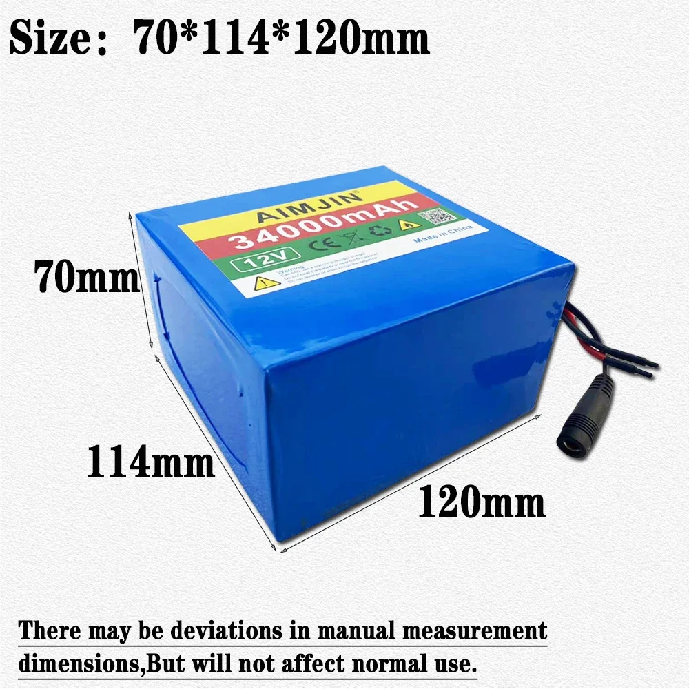 High power battery 24V 3S12p 34ah, high power battery 500W, BMS 12.6V 34000mAh power battery For LED Lamp Light Backup Powe Etc