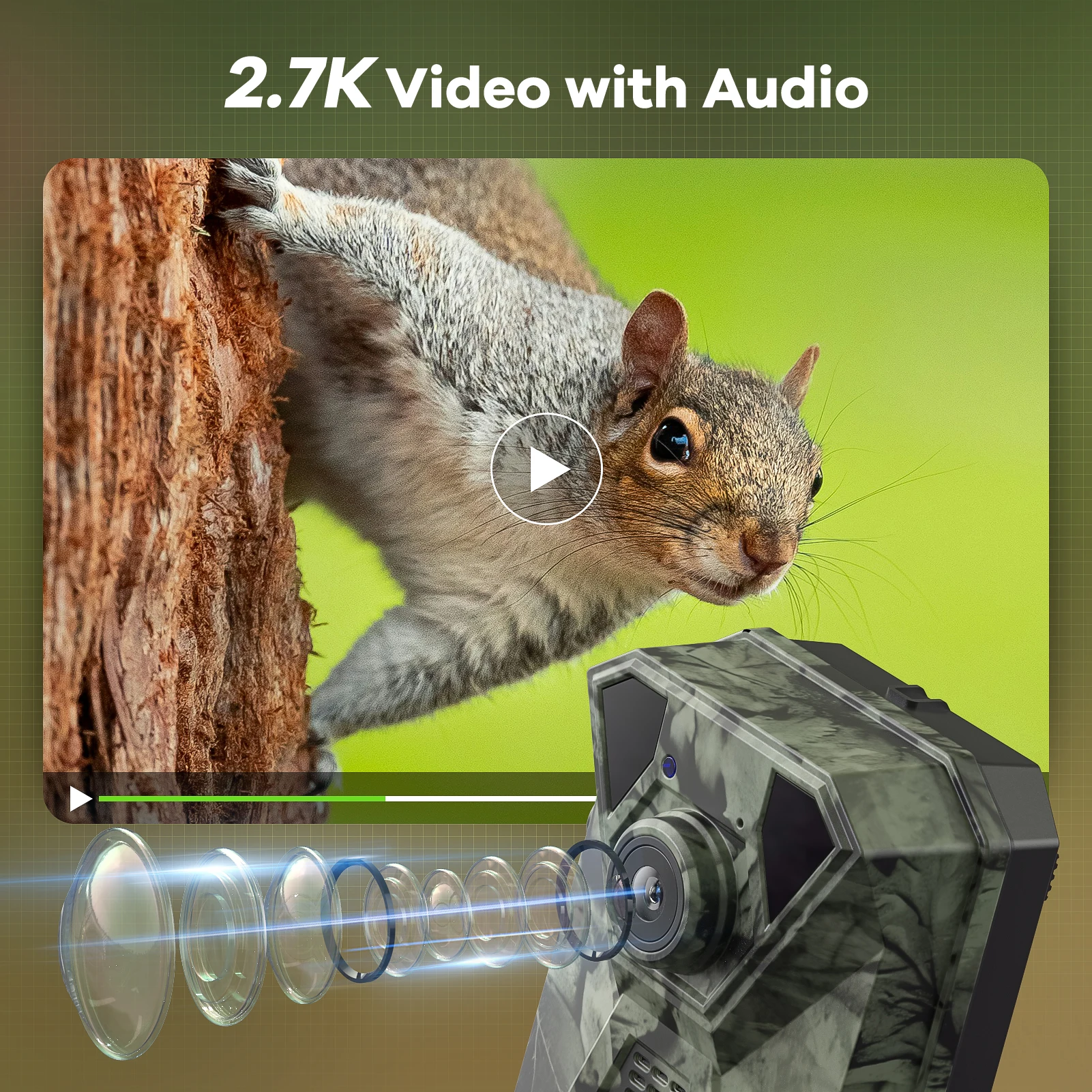 كاميرا الحياة البرية 4G LTE مع تطبيق نقل الهاتف المحمول، كاميرا صيد تعمل بالطاقة الشمسية 2.7K مع بطاقة SIM، مستشعر حركة PIR، رؤية ليلية