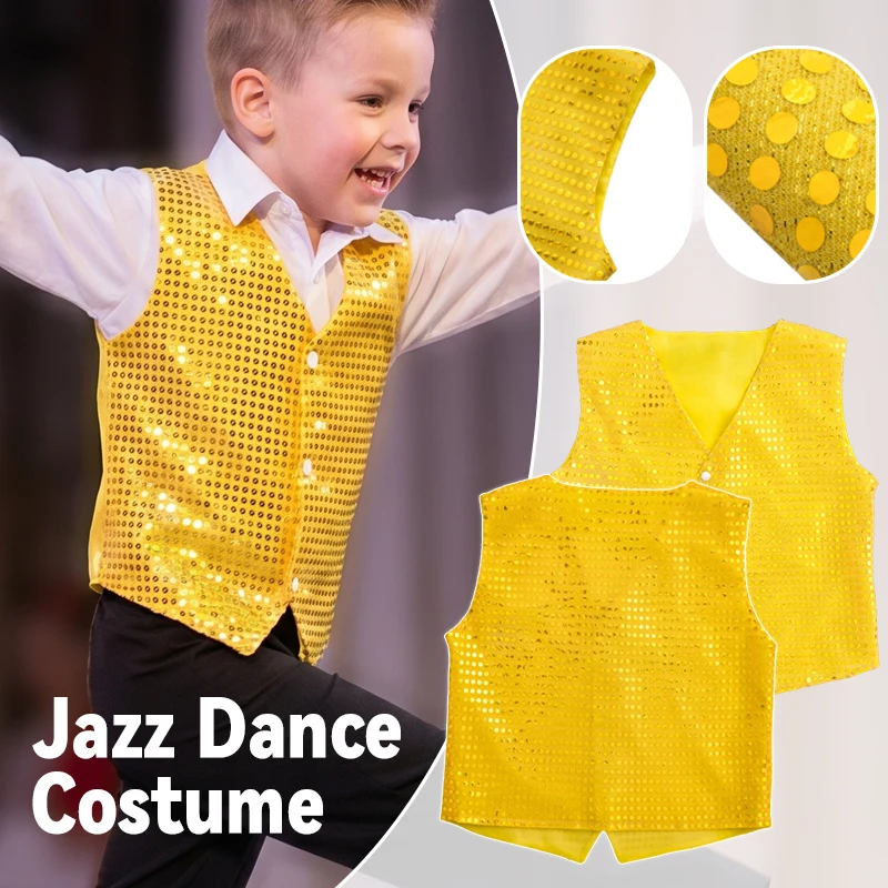 

Shiny Sequin Waistcoat for Kids Boys Girls Hip Hop Street Dance Vest Jazz Performance Top for School Party Talent Show Costume