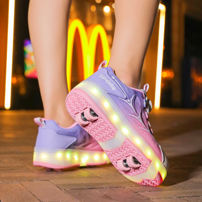 Roller Skates Kid 4 Wheels Sneakers Children Light Up Boot Boy Quad Skates Girl Sport Skating Shoes