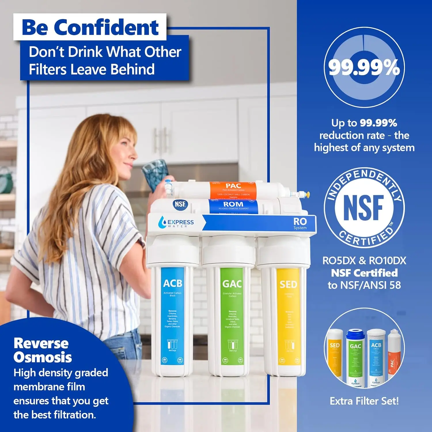 Reverse Osmosis Filtration NSF Certified 5 Stage RO System with Faucet and Tank – Under Sink Water Plus