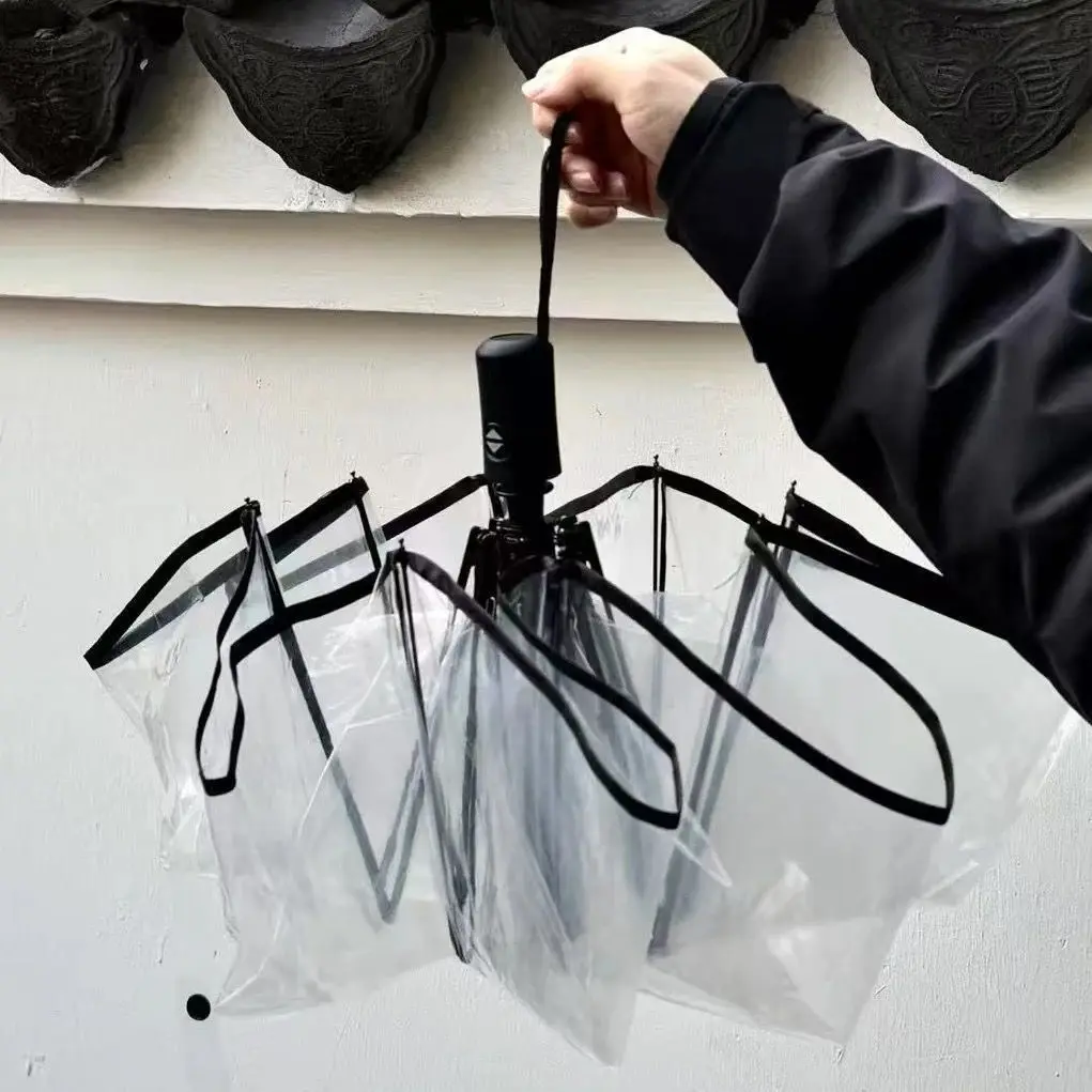 Transparent Folding Auto Open Compact Foldable Rain Umbrella Business Rain Umbrella Women Men Plastic Clear Ladies Parasol