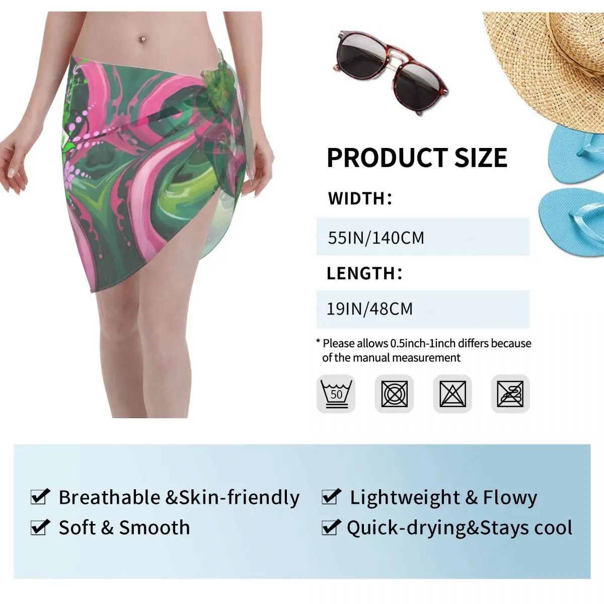 Custom AKA Sorority Short Sarongs Swimsuit Coverup Print Classic Bikini Wrap Sheer Sarong Beach Wrap
