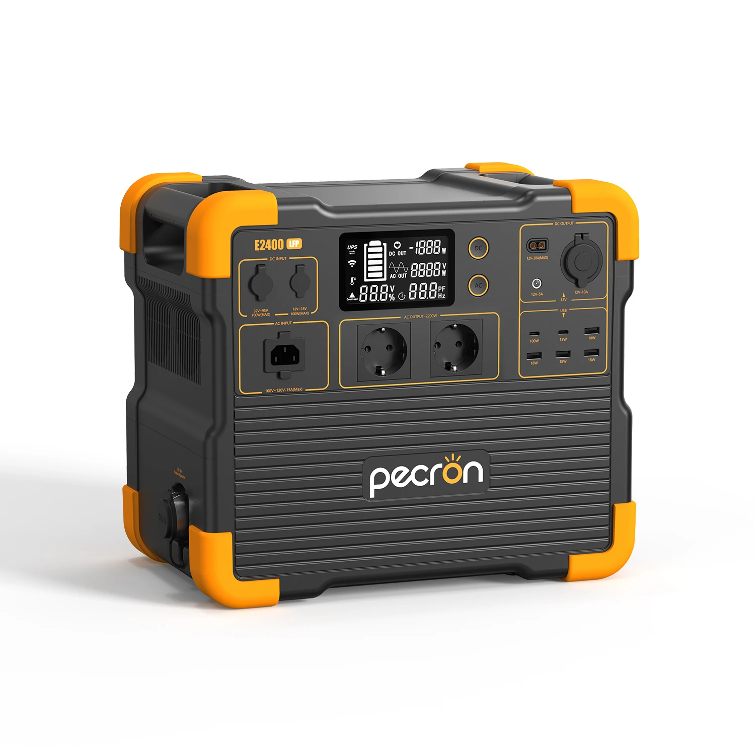PECRON E2400 LFP Tragbare Powerstation 2400W 2048Wh LiFePO4 Solargenerator mit USV, erweiterbar auf 8192Wh, 1,6H Schnellladung, 800W Solareingang für Notfälle zu Hause, Camping, Wohnmobil,