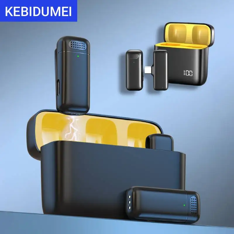 Micrófono Lavalier inalámbrico con estuche de carga, grabación de Audio y vídeo portátil para teléfonos, dispositivos portátiles, micrófono con cancelación de ruido