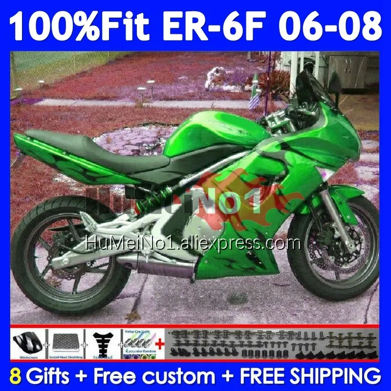 Injection Body For KAWASAKI Green&flames NINJA 650R ER6 F 650 R ER 6 F 245No.84 ER-6F ER 6F ER6F 06 07 08 2006 2007 2008 Fairing