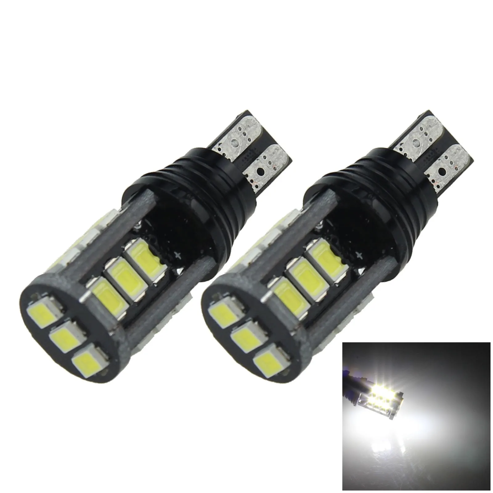 2x White AUTO T15 Corner Lamp Parking Light Canbus Error Free 15 Emitters 5630 SMD LED T-13 T13 926 C008-W