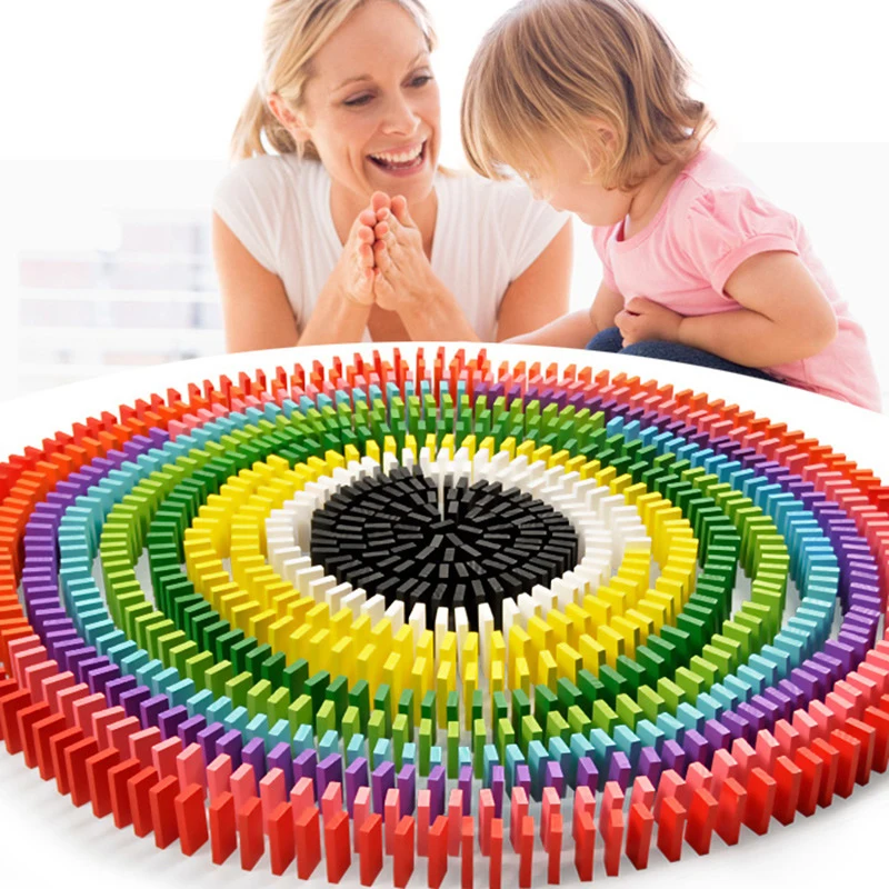 120 Pieces Colorful Wooden Dominoes - Children's Mechanism Building Game