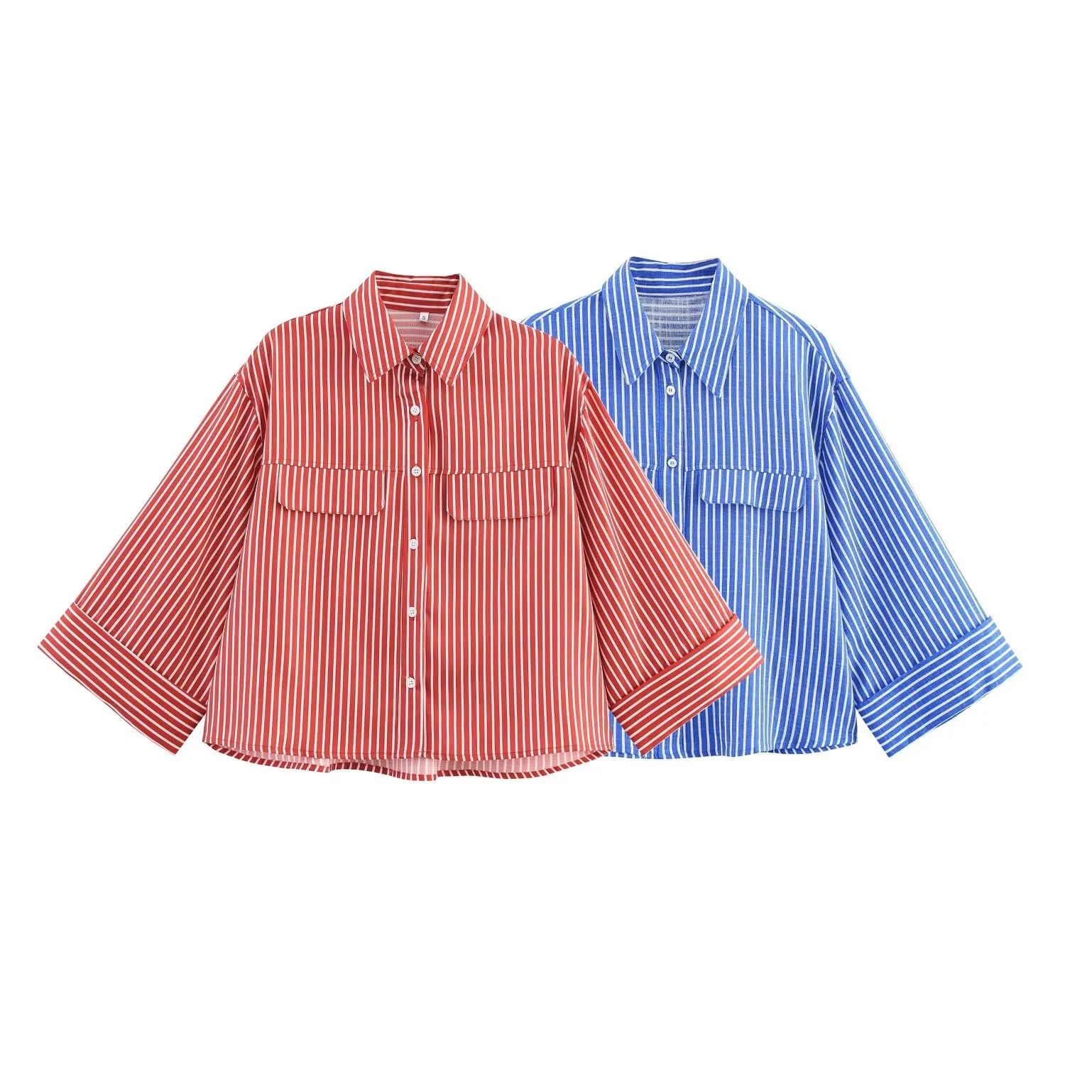 

Withered 2026 Summer New European And American Style Minimalist Wide Sleeve Collar Casual Linen Blended Striped Shirt