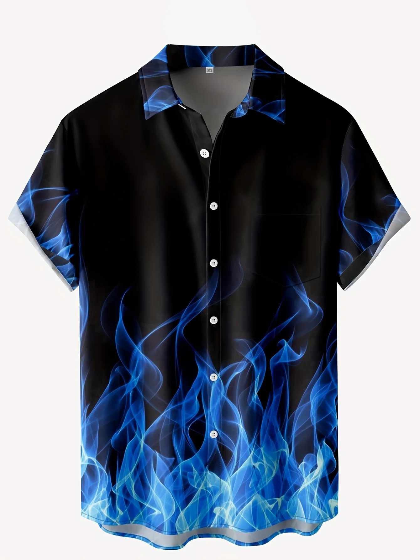 Men's shirt with artistic pattern on the chest pocket short-sleeved collar Hawaiian shirt casual and fashionable durable shirts