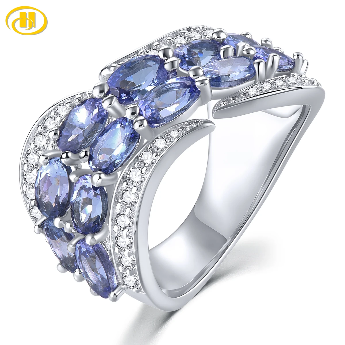 Natural Tanzanite Solid Sterling Silver Rings 3.2 Carats Genuine Gemstone Unique Special Design S925 Rhodium Plated Daily Gifts