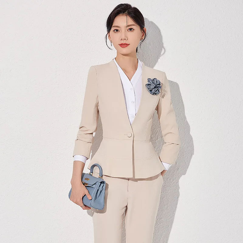 Apricot Suit Women's Autumn New Jewelry Store Gold Shop Work Clothes High-End4SStore Business Reception Labor Suit