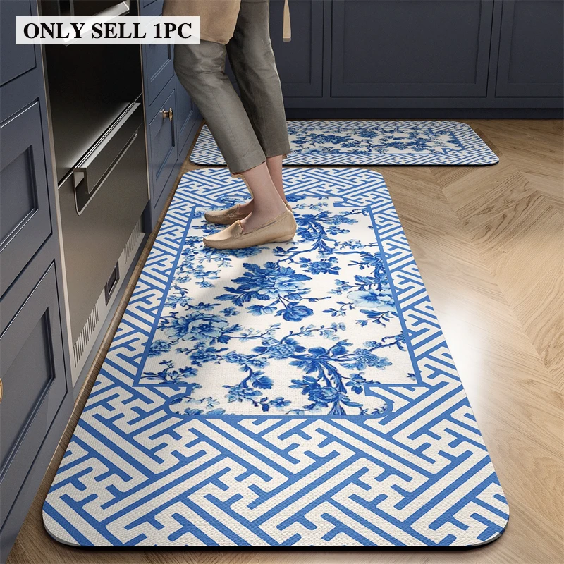 Kitchen Rug PVC Waterproof Leather Carpet Minimalist Floral Long Floor Mat Non-slip Oil-proof Home Decoration Rugs Alfombras 양탄자