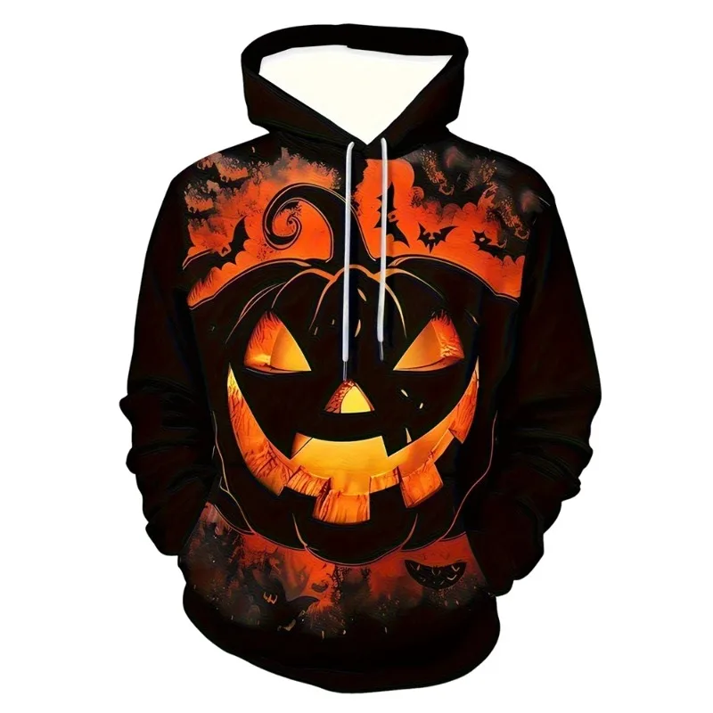 

2025 New Fashionable Neutral 3D Printed Halloween Ghost Pumpkin Style Pattern Daily Hoodie with Pocket