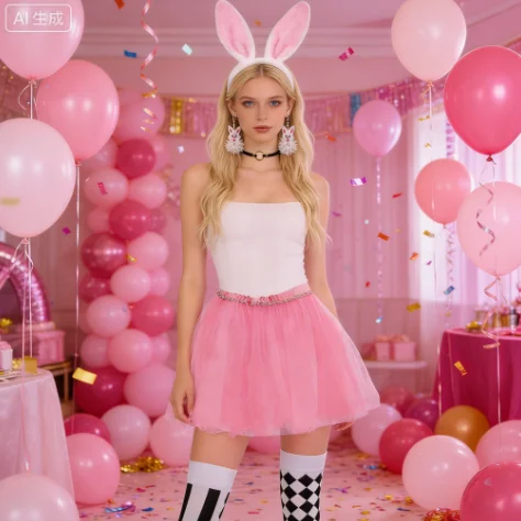 

Alice in Wonderland rabbit party costumes: rabbit ears, brooch, pocket watch, collar, and knee-high socks, themed party outfits