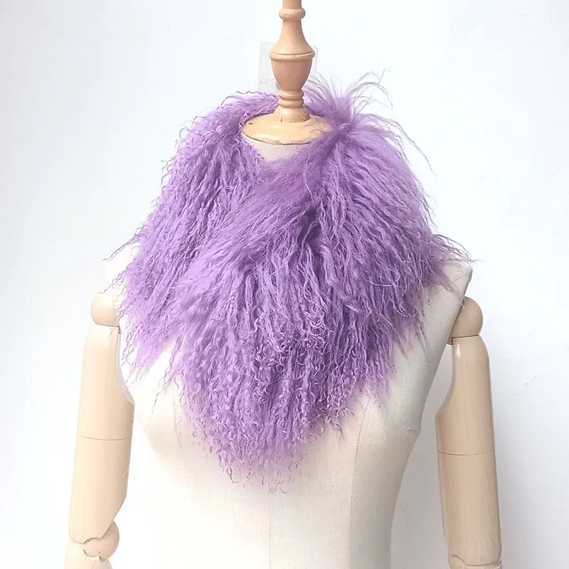 

Женский зимний короткий шарф из натурального монгольского меха ягненка, модные теплые толстые теплые женские синие шарфы из натурального тибетского меха