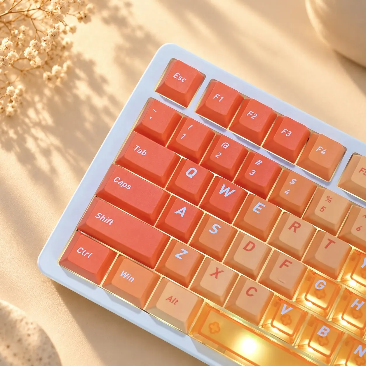 MAIMOOO Sunset Orange Keycaps PBT+PC Material Transparent Gradient Translucent CHERRY136KEYS Keyboard Keycaps