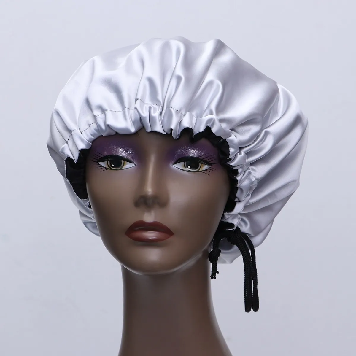 

Double Layer Sleeping Bonnet Silver Drawstring Cap Silk Large Room Night Hat Woman Hair Protection Sleeping Cover