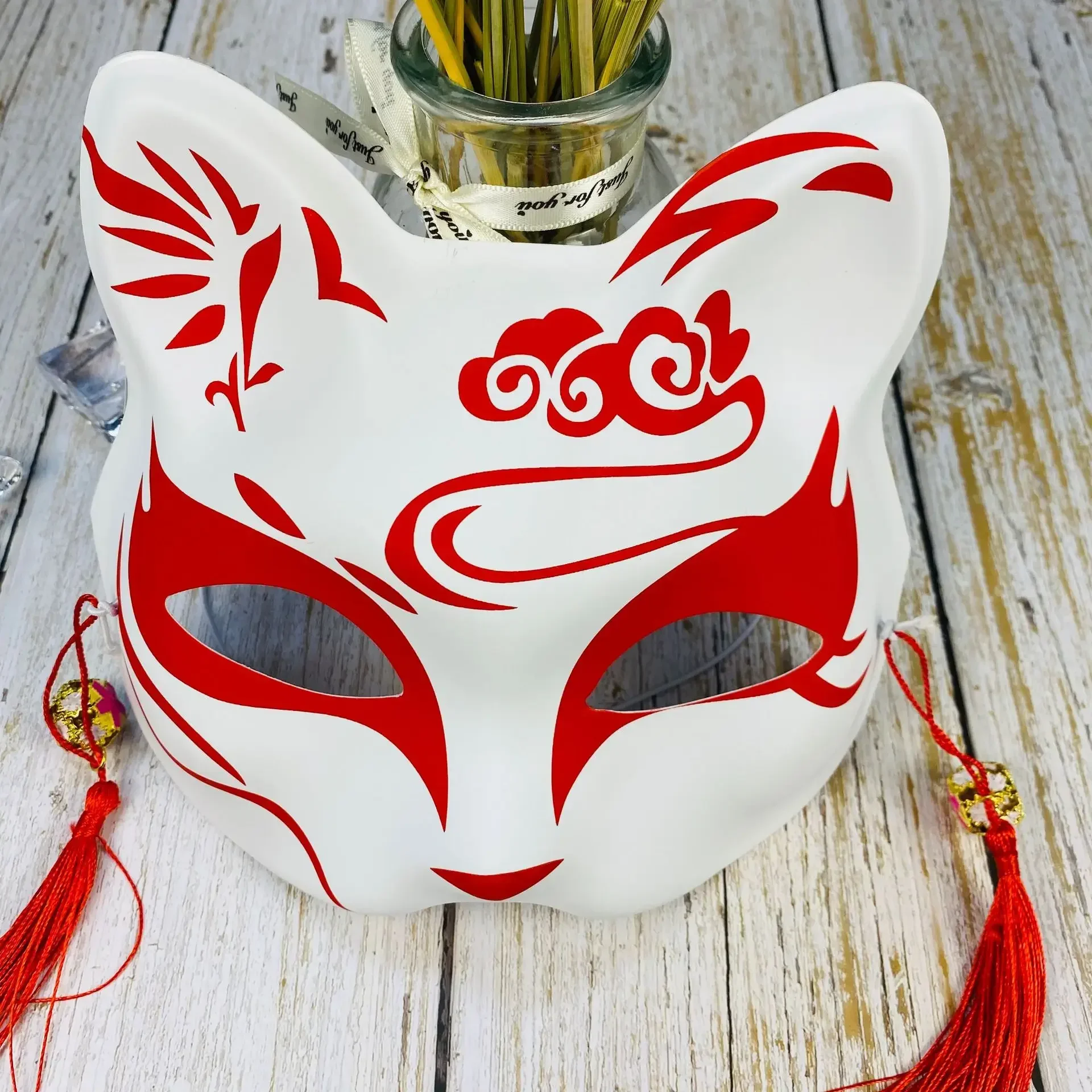 Hand-painted Cat Fox Mask Masquerade Halloween Festival Cosplay Prop Japanese Mask Half Face Anime Demon Slayer