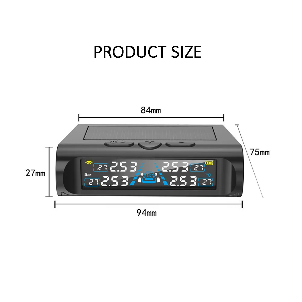 Solar-Powered Tire Pressure Monitoring System Digital LCD Display 0-6.8 Bar Tire Pressure Gauge Car Tire Monitor Bring 4 Sensors