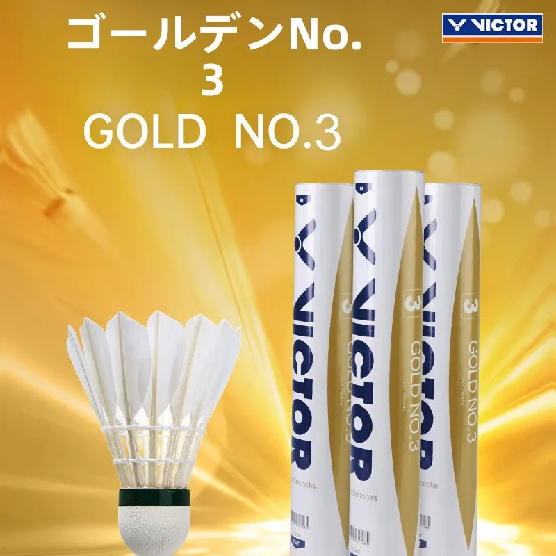 volants-de-badminton-victor-serie-or-durables-lot-de-12-qualite-entrainement-tete-en-liege-manche-en-bois-composite-haute-vitesse