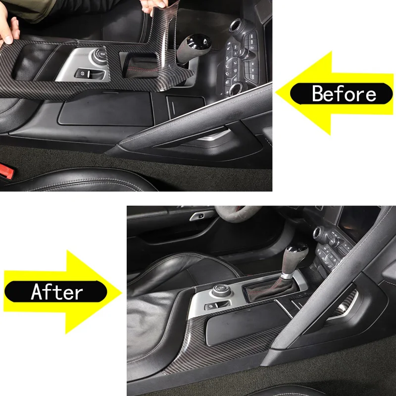 Picture 4: For Chevrolet Corvette C7 2014-2019 ABS Carbon Fiber Interior Kit Dashboard Console Gear Shift Panel Decoration Cover Stickers