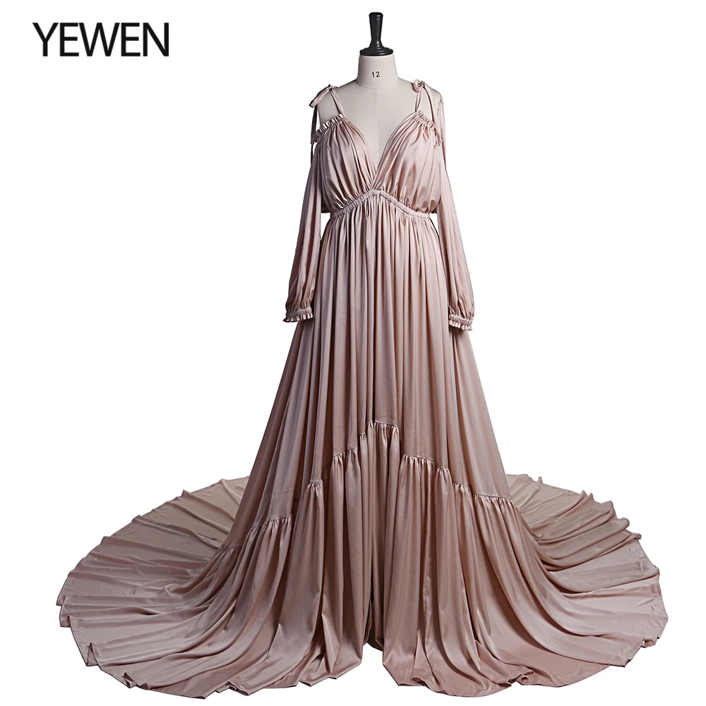 Sexy Shoulderless Satin Gown Evening Dress Pregnancy Shooting Dress Maxi Gown for Photo Shoot Photography Props YEWEN DY21721