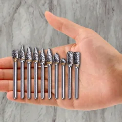 10pcs Tungsten Carbide Rotary Burr Drill Bits Milling Cutter Rotary Tool Burr For Metal Wood Electric Grinding Rotary Drill