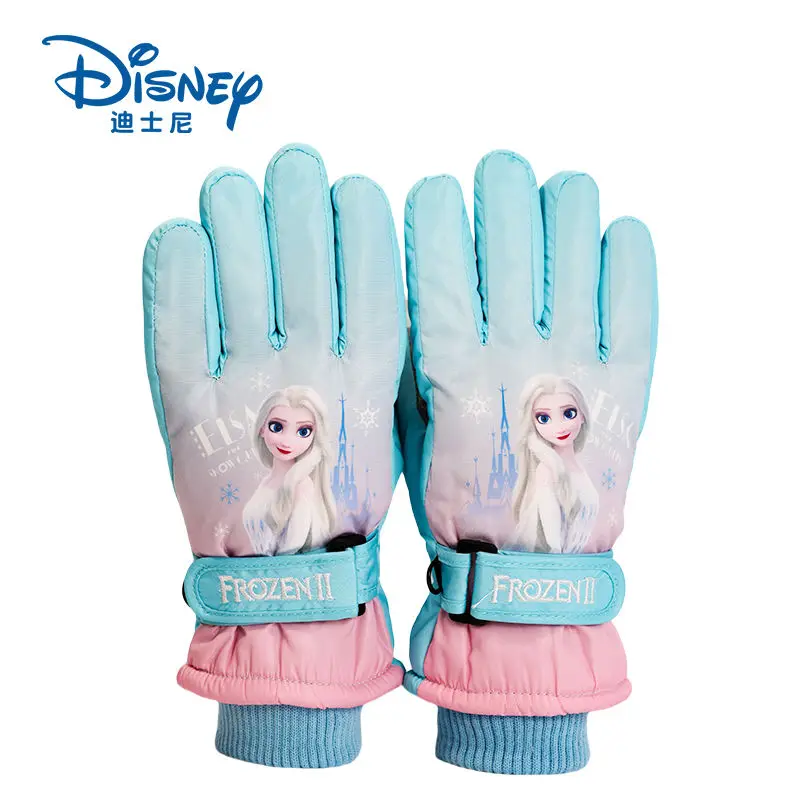 قفازات ديزني إلسا اللطيفة كاواي الشتوية الإبداعية المخملية السميكة الدافئة للأطفال، قفازات شخصية مقاومة للماء والرياح