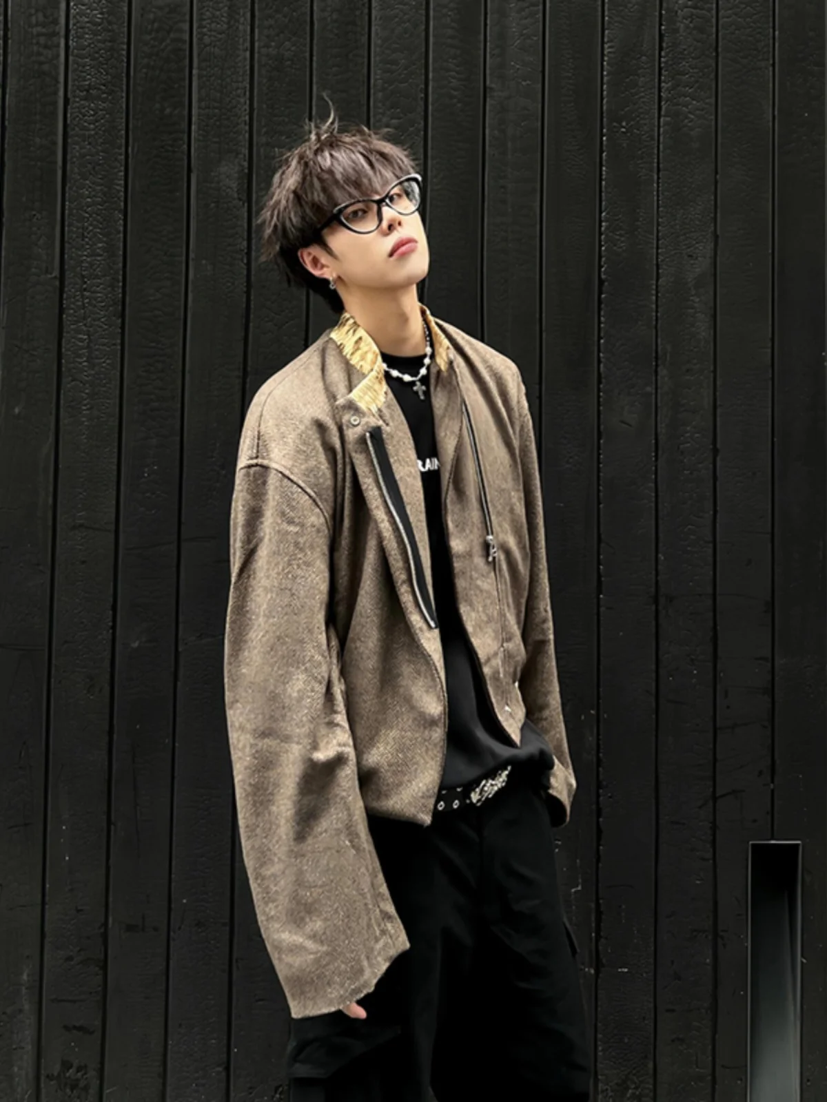 

Осенняя мужская шерстяная куртка-бомбер с воротником-стойкой, модная молодежная модель свободного кроя, не требующая глажки