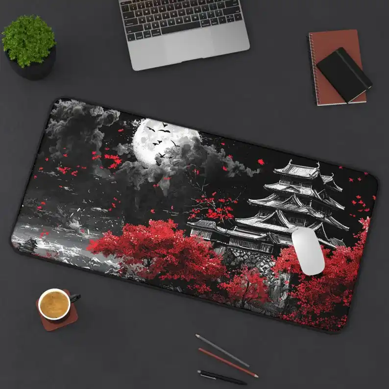 

Riverside Japan Full Moon in Black and Red Long Mouse Pad Extra Large Mousepad Carpet Gaming Desk Mat Japanese Desk Pad Playmat