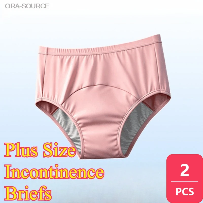 2pcs Women Cotton Leak Proof Incontinence Briefs Plus Size Elderly Reusable Washable High Waist Soft Underwear Night Absorbent
