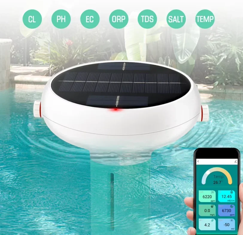 7 in 1 Solar Waterproof pH Meter Chlorine TDS EC ORP Salinity TEMP Water Quality Monitor for Swimming Pools 220v Online