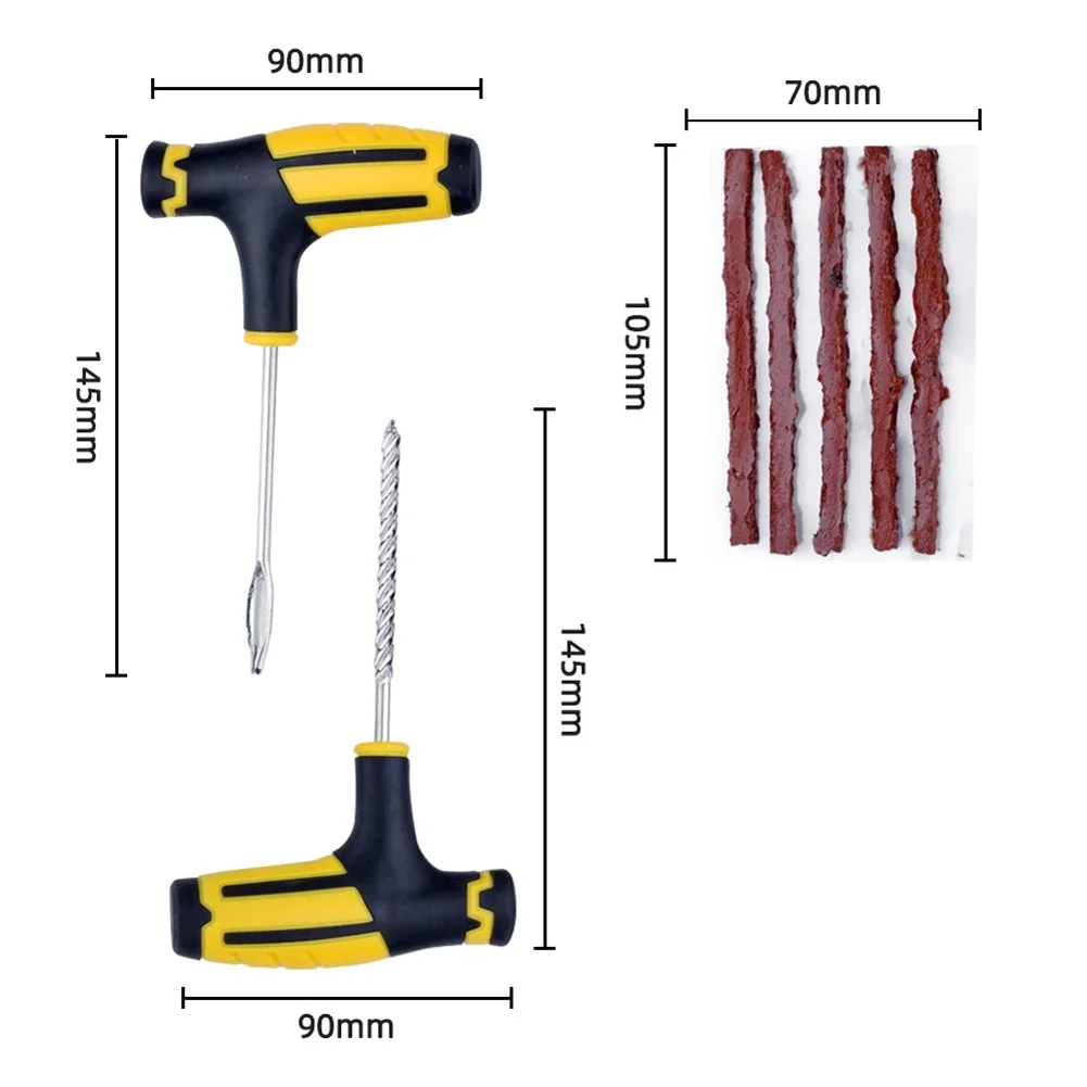 Car Tire Repair Tools Kit with Rubber Strips Tubeless Tyre Puncture Studding Plug Set for Truck Motorcycle