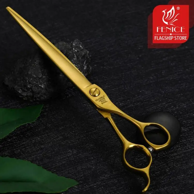 Fenice 7.25inch Professional Pet Grooming Scissors Straight Cutting Shears with Serrated Teeth VG10 Dog Beauty Tools for Groomer