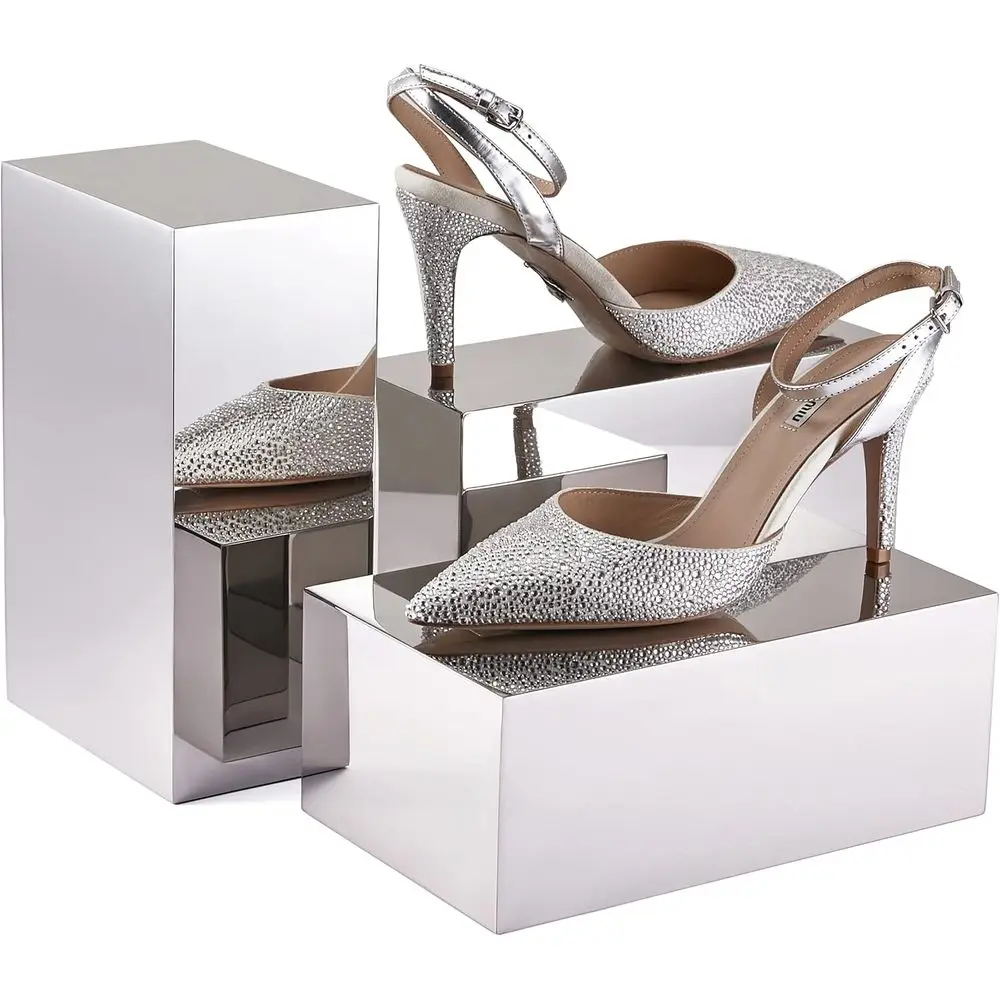 

Stainless Steel 6-Sided Square Shoe and Accessory Display Stand with 50% Recycled Metal