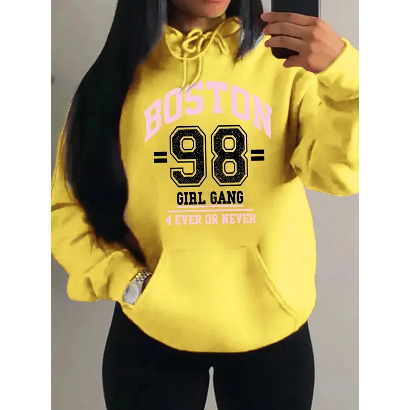 بوسطن سيتي رقم 98 فتاة الفن إلكتروني طباعة المرأة هودي Harajuku الخريف هوديس الصوف الهيب هوب الشارع الشهير جيب لينة هوديي #6