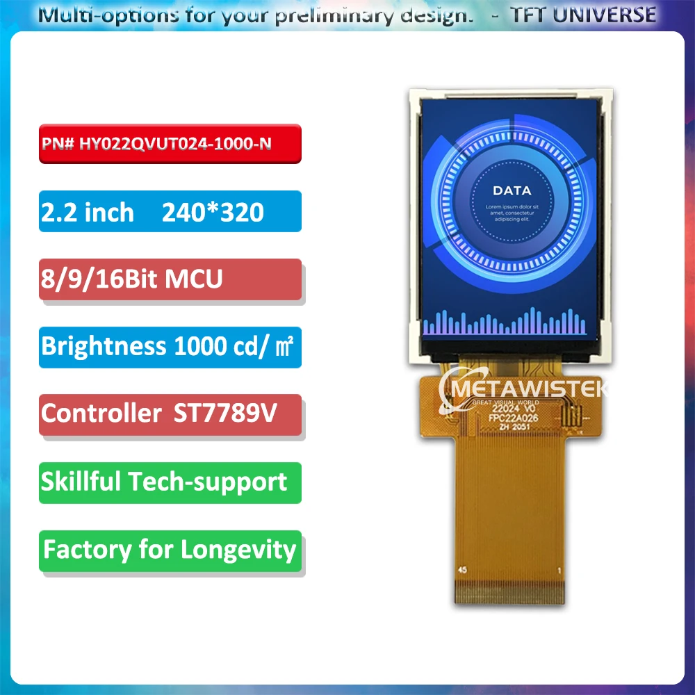 

2.2 inch TFT display with 240x320 resolution 1000 nits brightness customizable interface and optional touch panel