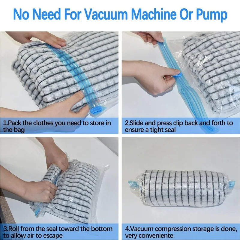 No Need Pump Vacuum Storage Bags Large Capacity Clothes Organize Bag Space Saver Home Comforters Blankets Compression Pounches