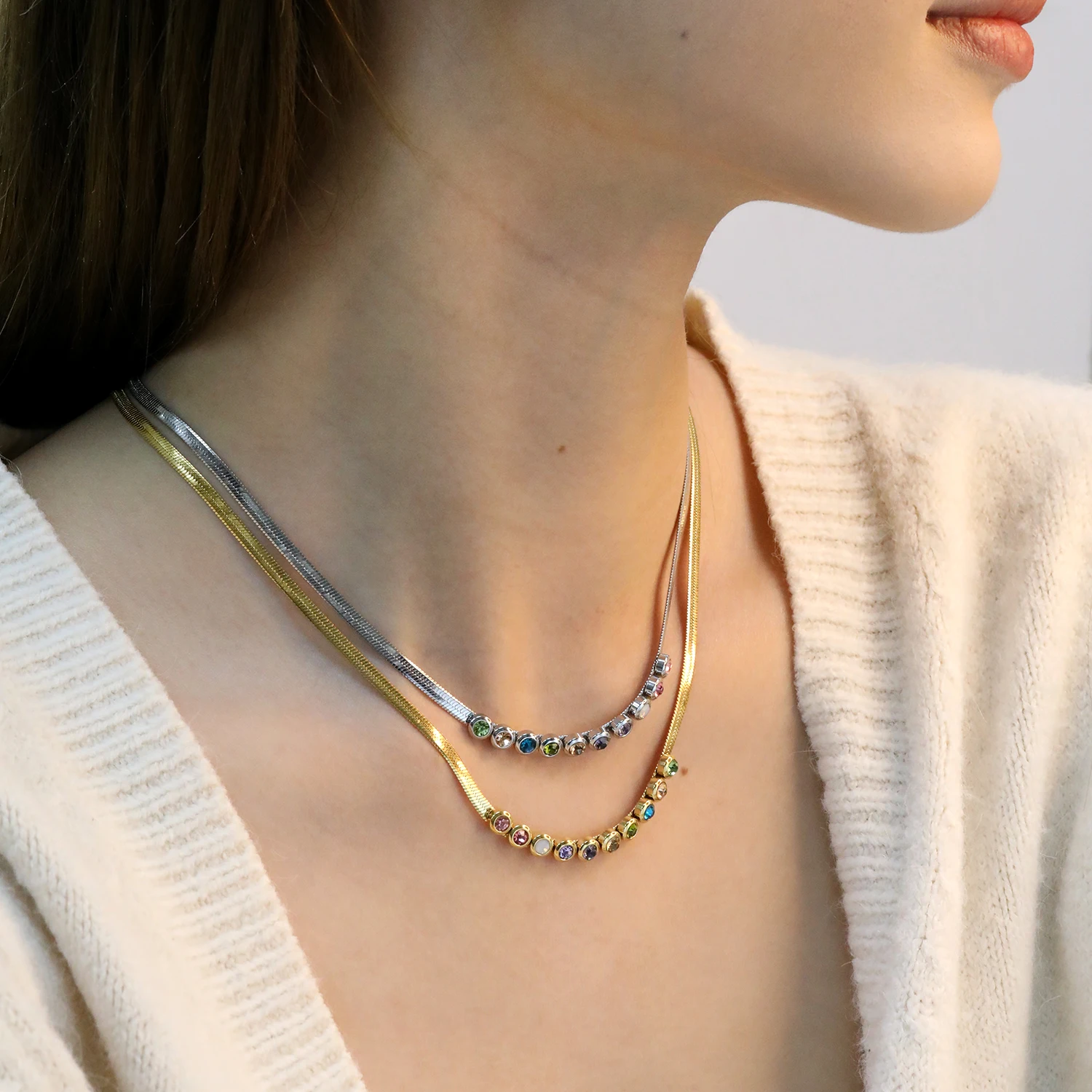 ASONSTEEL-collar con colgante de circonia colorida delicada para mujer, collar antialérgico brillante con circonita cúbica, regalos de joyería