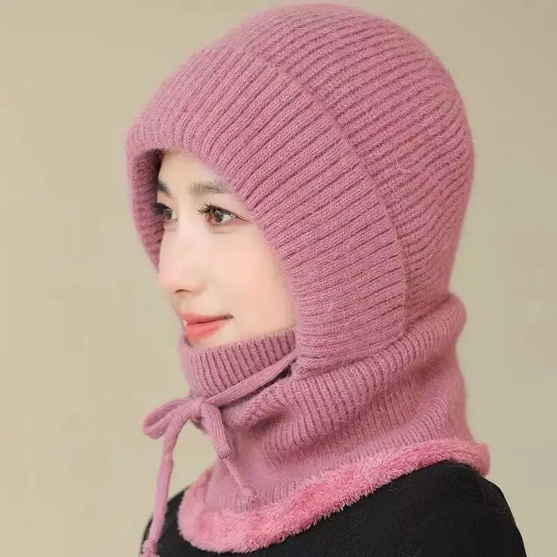 الشتاء قبعة تدفئة المرأة الصوف سميكة وشاح قناع المتكاملة مقنعين الدراجات يندبروف سدادات حماية الأذن قبعة صوف عبر الحدود