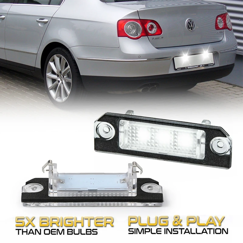 

2pcs LED License Number Plate Lights No Error For VW Golf 4 5 Lupo Polo 9N Passat 3C B6 Limousine 12V 3W Canbus