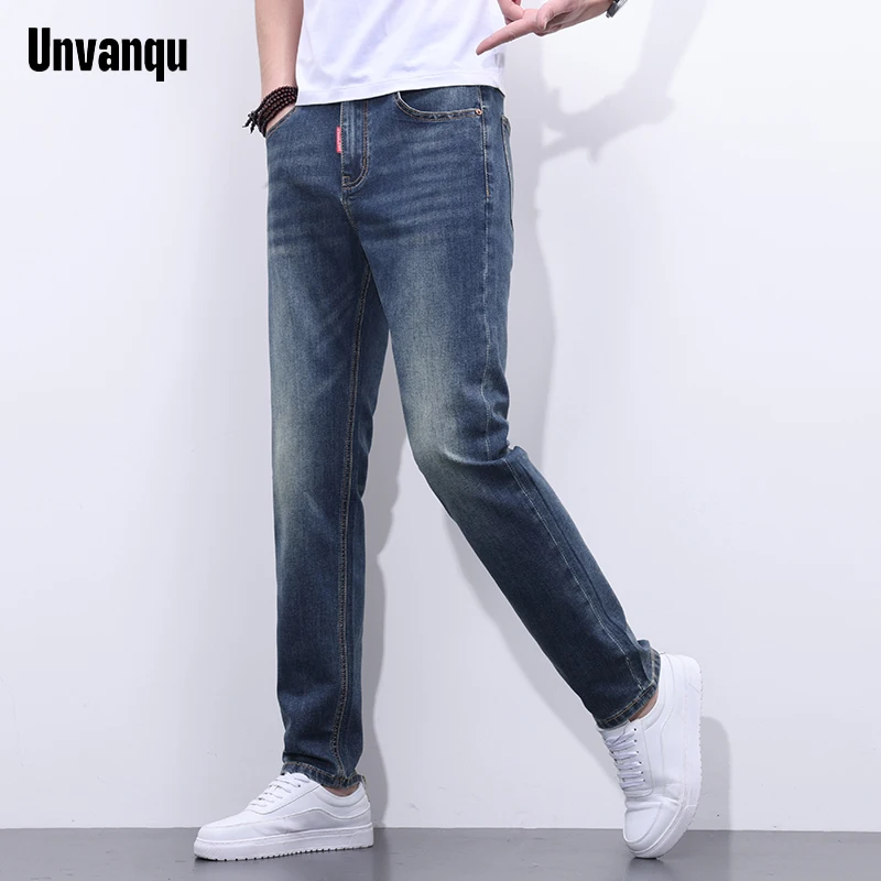 Unvanqu High Quality Vintage Y2K Jeans Men's Spring Summer New Fashion Simple Slim Trousers Office Business Casual Denim Pants