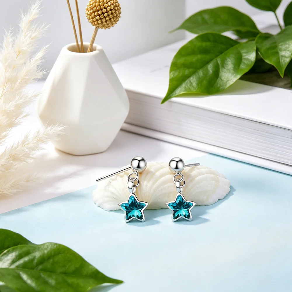 New Arrival Blue Star Dangle Earring Pure 925 Sterling Silver Jewelry Hot Sale Gift For Female Girlfriend Show My Love